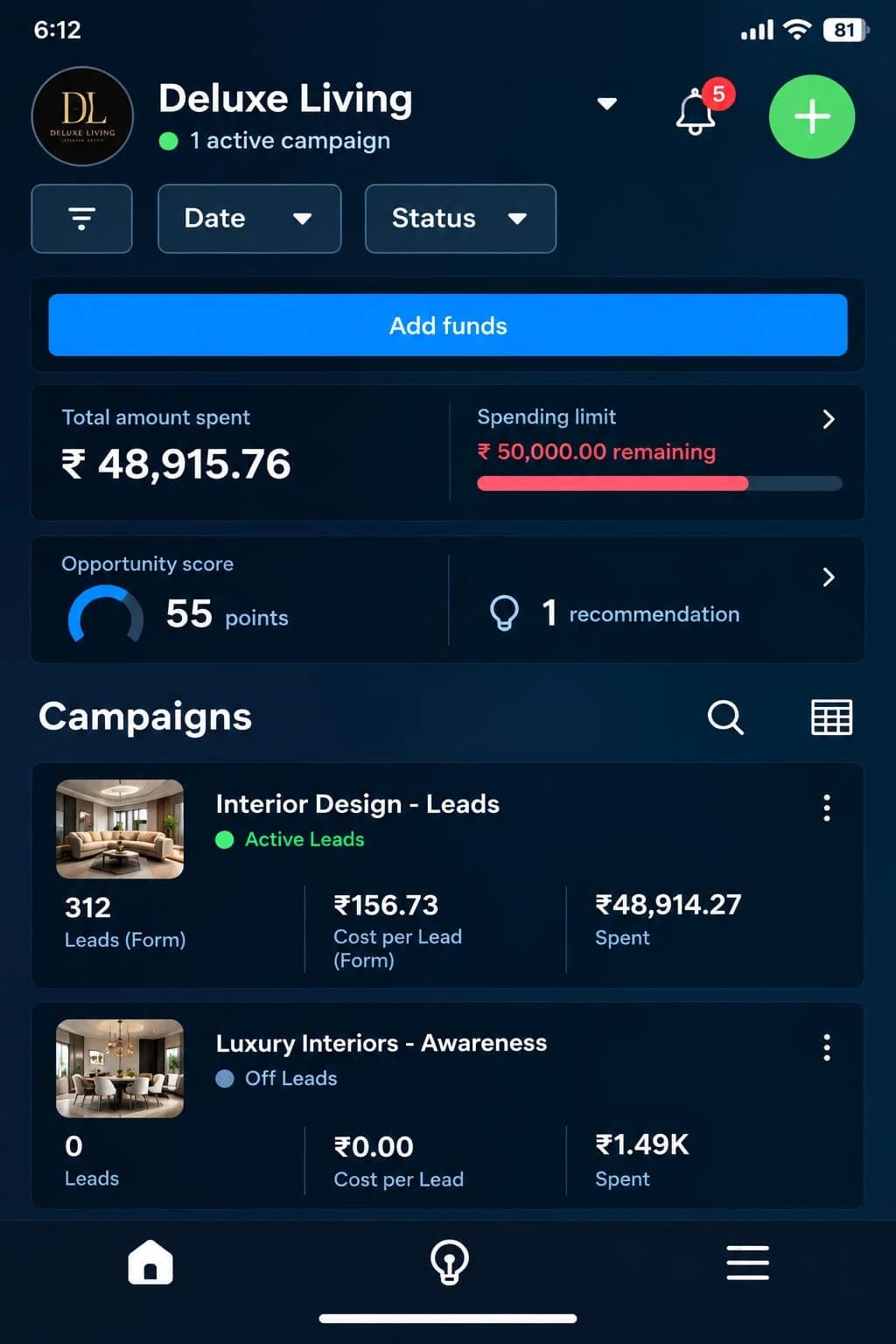 Deluxe Living — Interior design lead campaign